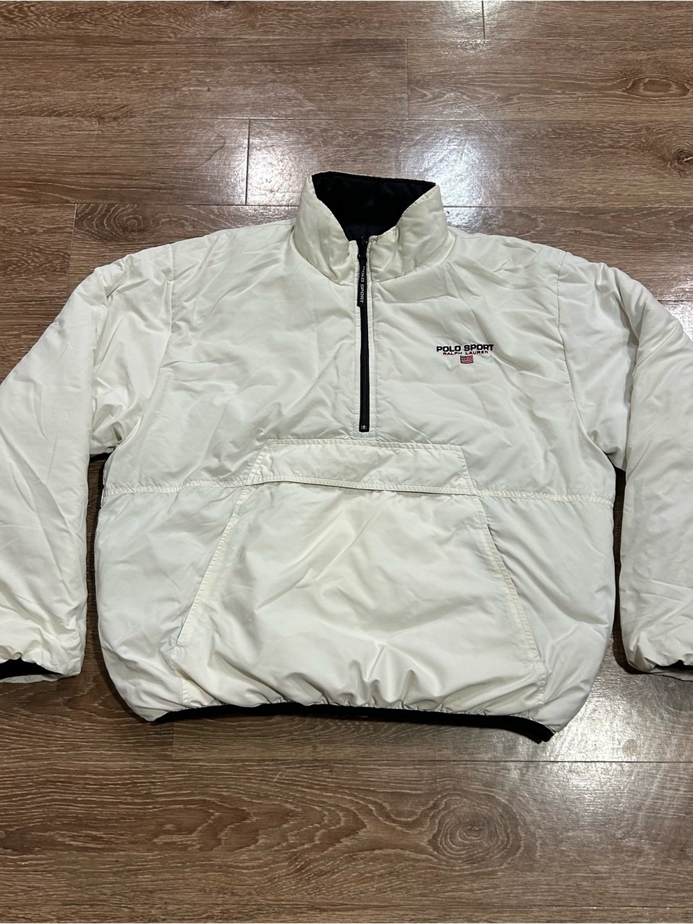 Vintage Polo Sport Ralph Lauren Puffer Jacket Reversible Size XL 90s White Black